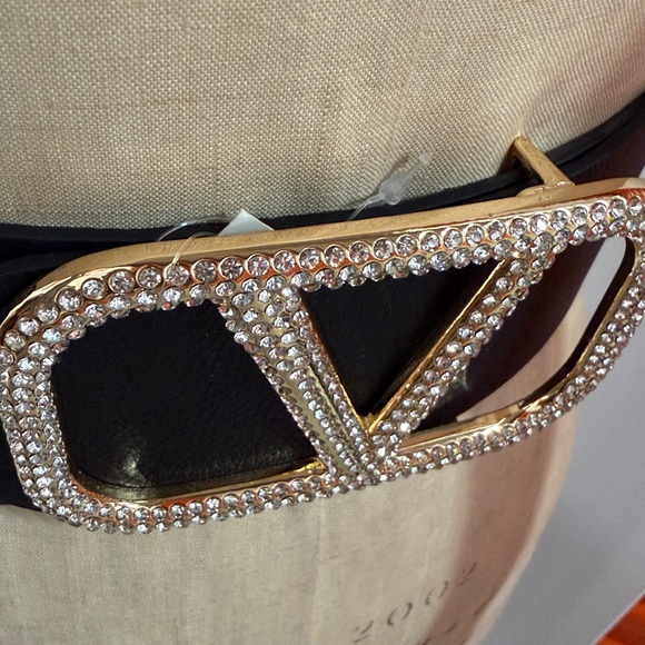 Black Belt with Gold and Rhinestone Buckle